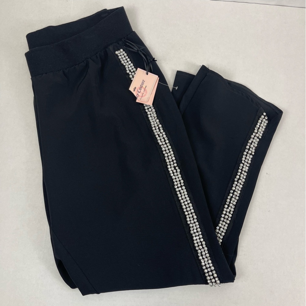 Juicy Couture Black Rhinestone Pearl Trim Track Pants Women’s Large NWT Joggers
